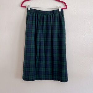 Vintage Leslie Fay Size 8 Blue Green School Girl Plaid Lined Wool Blend Skirt